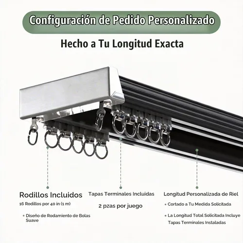 Vista 2 de ZSHINE Riel Doble Unido para Cortinas, Longitud Personalizable, Montaje en Techo o Pared, Rieles de Cortina Resistentes para Sala de Estar, Negro
