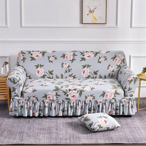 Vista 16 de MIPOPS Funda de sofá estampada elástica para sillón, fundas con patrón con falda lavable, protector de muebles de elastano para sala de estar