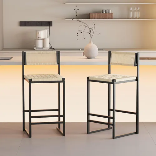 Vista 13 de Juego de 2 taburetes de bar modernos tapizados de piel sintética sin brazos con respaldo para bar en casa, comedor, isla de cocina, bistró, club
