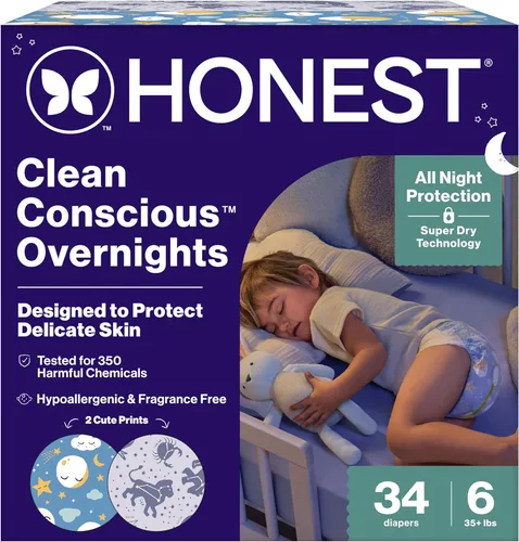 Vista 15 de The Honest Company Pañales Comfort Dry para la noche, protección de hasta 12 horas, hipoalergénicos, acogedores carteles de nube + estrellas