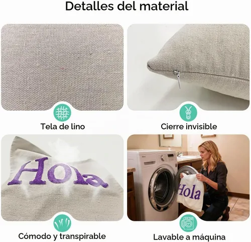 Vista 5 de Funda de almohada lumbar con nombre bordado personalizado, funda de almohada de lino con monograma para sofá cama, funda de almohada personalizada