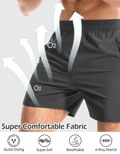 Vista 2 de Aolesy Men's Running Shorts 5 Inch with Zipper Pockets Quick Dry Gym Athletic Workout Shorts for Men