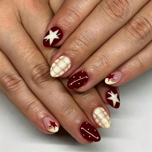 Vista 19 de Uñas postizas medianas a presión de almendra para mujer, uñas postizas Color-2