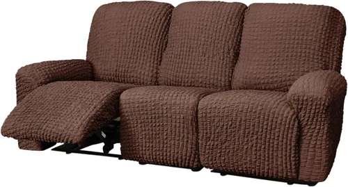 Vista 29 de vctops 4 fundas para sillas reclinables con textura de sirsaca a cuadros, suaves y elásticas, protector de muebles antideslizante con parte inferior