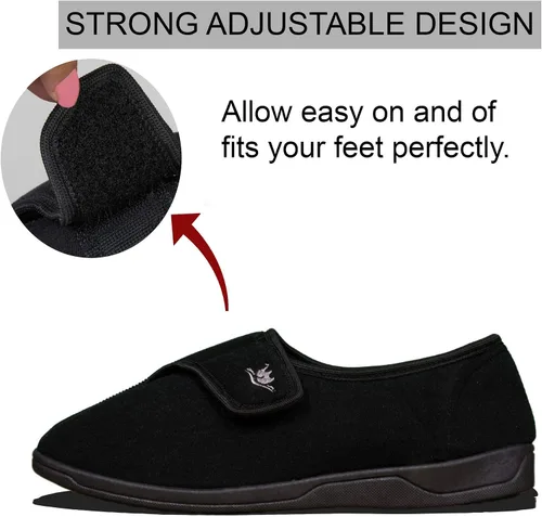Vista 3 de Pantuflas anchas de espuma viscoelástica 80-D con cierre ajustable para hombre, cómodas y cálidas, de forro polar, artritis, edema, cierre