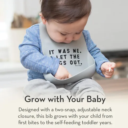 Vista 4 de Babero para bebés para comer de Bella Tunno, babero de silicona impermeable con gran atrapaalimentos, ajuste ajustable para bebés de 4 a 12 meses