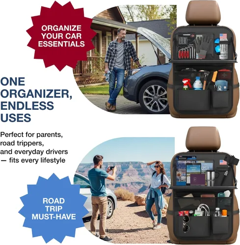 Vista 8 de Organizador de asiento trasero de automóvil con soporte para tableta (paquete de 2) – Organizador de almacenamiento de coche Oxford 600D actualizado