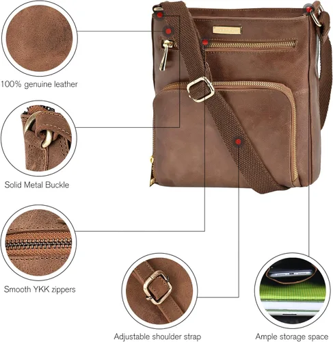 Vista 4 de ESTALON Bolsos cruzados de cuero para mujer - Bolsos cruzados de moda - Bolso cruzado de cuero para mujer - Bolso bandolera para mujer