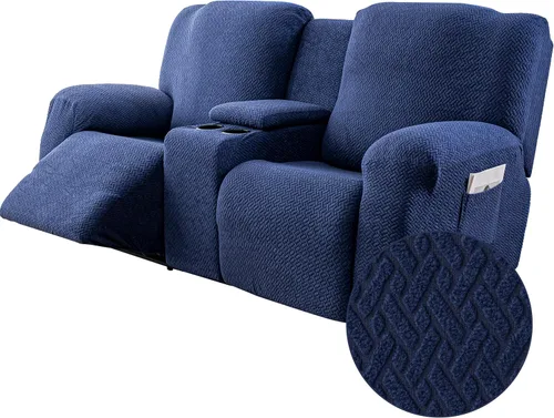 Vista 10 de Genina Funda para Silla Reclinable, Fundas Elásticas para Sillas Reclinables, Fundas para Sofá Reclinable con Rayas Jacquard, Fundas para Sofá