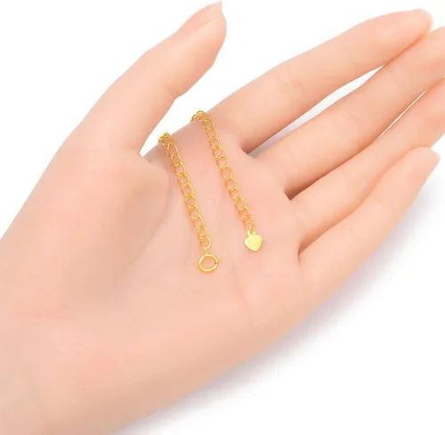 Vista 3 de Adabele SS302-2 - 1 extensión de cadena de plata de ley chapada en oro amarillo real, lindo corazón caída, fuerte, extraíble, ajustable, de 2