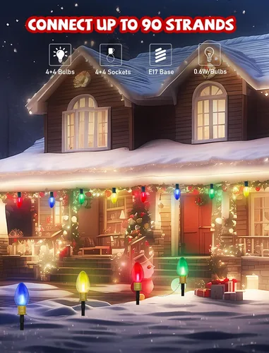 Vista 7 de C9 - Cuerdas de luces LED de Navidad, paquete de 2 cadenas de luces de camino de Navidad de 7 pies con 4 barras de inserción de bombillas LED