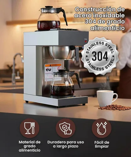 Vista 4 de SYBO - Cafetera comercial de 12 tazas con 2 calentadores Certificado ETL, acero inoxidable, cesta de preparación reutilizable, preparación rápida