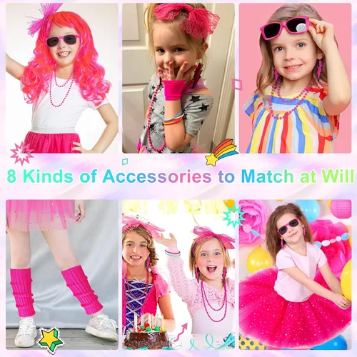 Vista 6 de TraLxwee Traje de los años 80 para niños, disfraces de los años 80, accesorios para niños, trajes de los años 80 para niñas, cosplay, fiesta retro