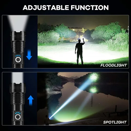 Vista 6 de Lylting Paquete de 2 linternas LED recargables de alto lúmenes, linterna ajustable súper brillante de 99,000 lm con cable USB y 5 modos, linterna