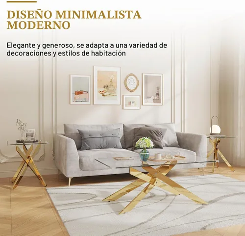 Vista 3 de Juego de mesa de sala de estar de 3 piezas, incluye 1 mesa auxiliar rectangular de vidrio con 2 mesas auxiliares cuadradas, juego de 3 mesas