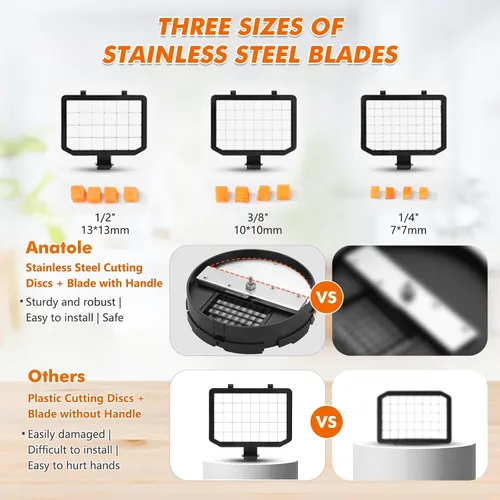 Vista 3 de Anatole Cortador eléctrico de verduras de acero inoxidable, procesador de alimentos de 16 tazas, 300 W, picador comercial de verduras, cortador