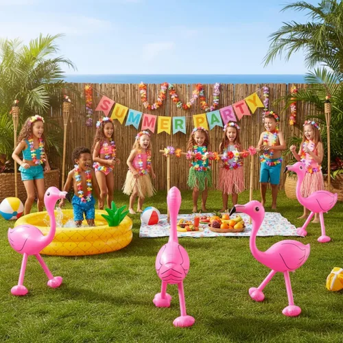 Vista 2 de Yaomiao 6 piezas de decoración de fiesta de flamencos en la piscina, 22 pulgadas, inflables de flamencos rosados, juguetes para cumpleaños de Luau