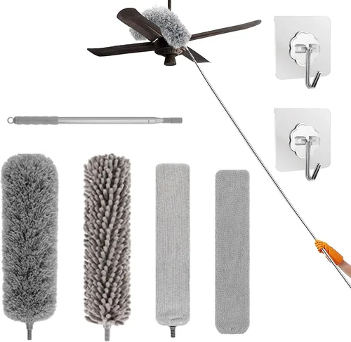 Vista 11 de Plumero de microfibra curvada retráctil lavable, plumero de microfibra con poste de extensión, plumero de plumas de microfibra, reutilizable