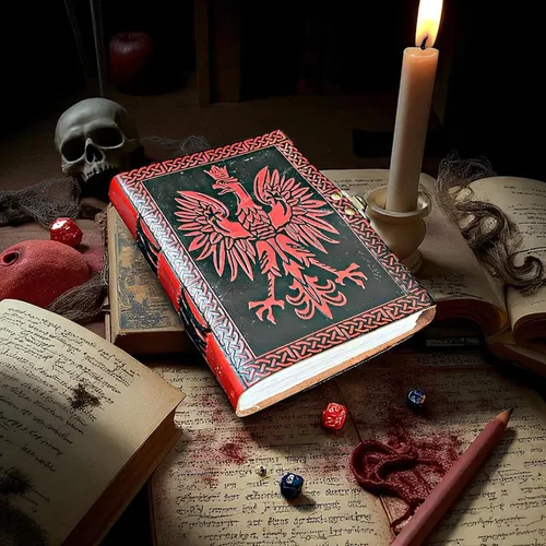 Vista 2 de Blank Spell Book of Shadows Leather Journal – Red Eagle Embossed Diary Celtic Knot Border Notebook Vintage Writing Journal, Sketchbook & Gift