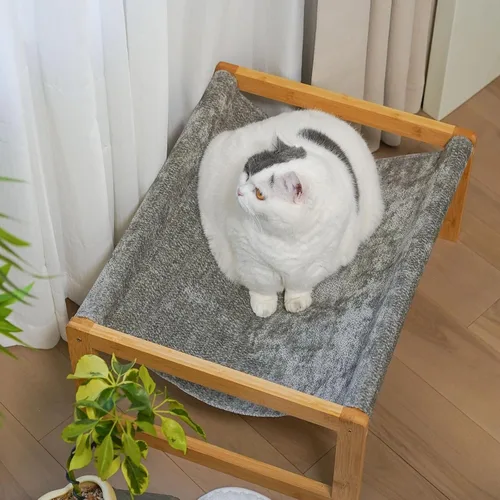 Vista 12 de kiplant Hamaca grande para gatos, hamaca elevada de madera de bambú para mascotas, 21 x 16.5 pulgadas, adecuada para gatitos, cachorros, conejos