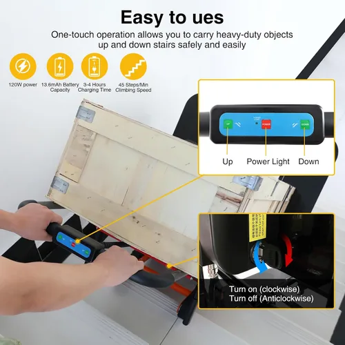 Vista 2 de Carro eléctrico para escaleras, carga máxima de 400 libras, resistente, con 6 ruedas, para almacén logístico de muebles, color negro