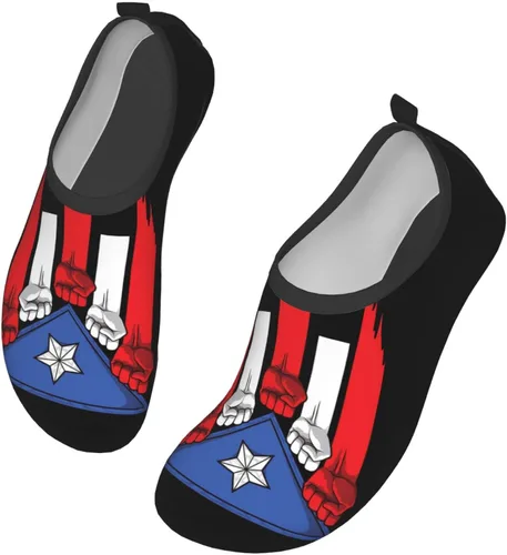 Vista 2 de Zapatos de agua con logotipo de la bandera puertorriqueña, zapatos de agua para ejercicio al aire libre, zapatos de secado rápido, zapatos descalzos