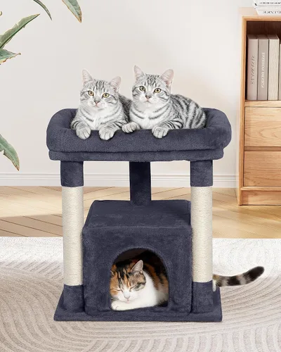 Vista 7 de Árbol para gatos grande, Cama en percha grande de 19 * 15.8 pulgadas para gatos adultos, Torre para gatos de 23.6 pulgadas con poste para rascar