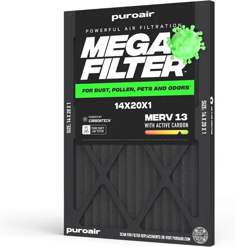 Vista 24 de PuroAir Filtro Mega - Filtro de aire de 12x12x1 MERV 13 para el hogar con carbón activado - Filtros alérgenos, caspa de mascotas, humo, polvo
