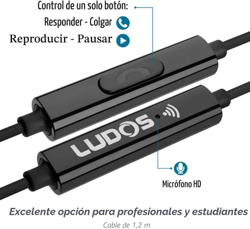 Vista 3 de LUDOS OMNITONE Auriculares con cable in-ear, 5 años de garantía, auriculares con micrófono, conector de 3.5 mm, auriculares con cable