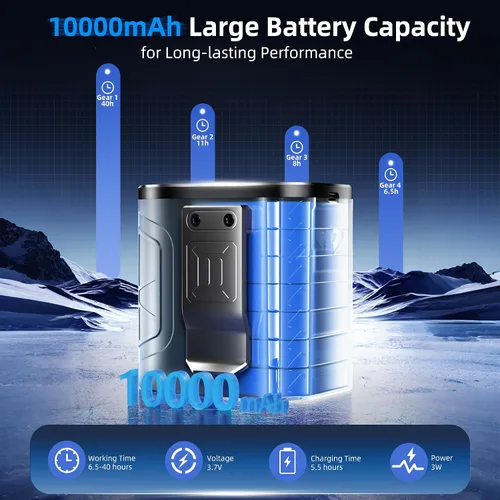 Vista 2 de Ventilador personal recargable de cuello de cintura, 10000 mAh con clip de 4 velocidades, 13000 rpm, ventilador portátil con fuerte flujo de aire