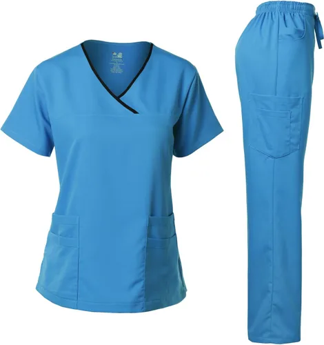 Vista 15 de Dagacci Medical Uniform® Conjunto de ropa quirúrgica para mujer – Conjunto de camisa y pantalones de contraste elástico natural para mujer – 9 Egg
