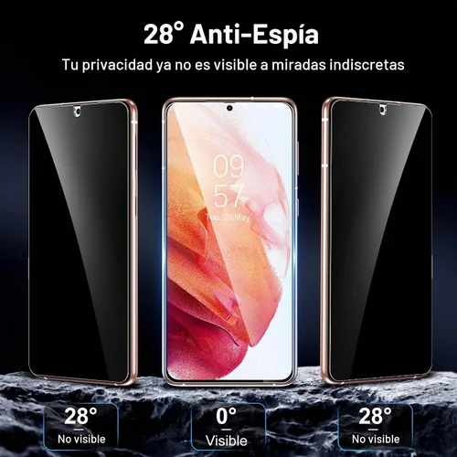 Vista 2 de UniqueMe [Paquete de 2+2] Compatible con Samsung S21, protector de pantalla de privacidad de vidrio templado y protector de lente de cámara Negro