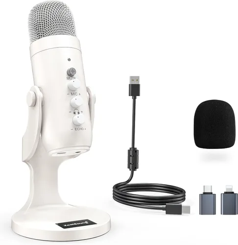 Vista 8 de ZealSound Micrófono para podcast, micrófono de cancelación de ruido con ganancia, ajuste de volumen y botón de silencio, monitor y eco, para ASMR