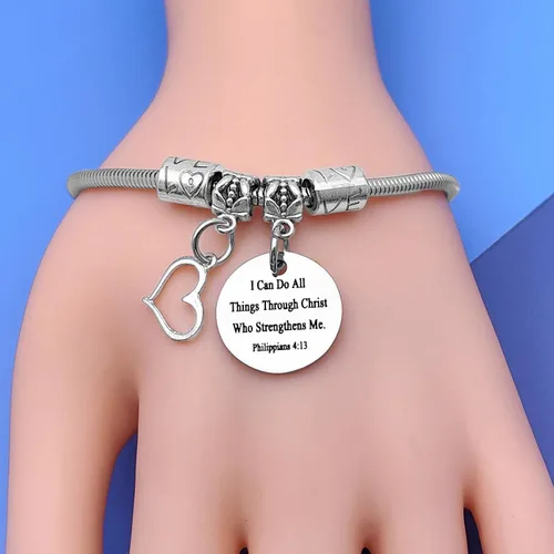 Vista 5 de DlaeKua Pulsera inspiradora con versículo bíblico para mujeres y hombres, filipenses 413, regalos religiosos cristianos, regalo de Navidad, regalos