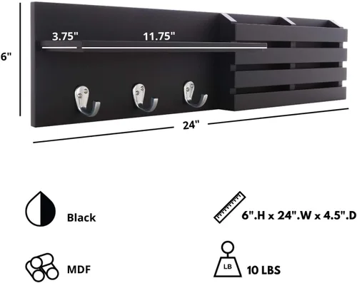 Vista 6 de Estantería de pared y organizador de correo con 3 ganchos NeXXt Sydney Negro
