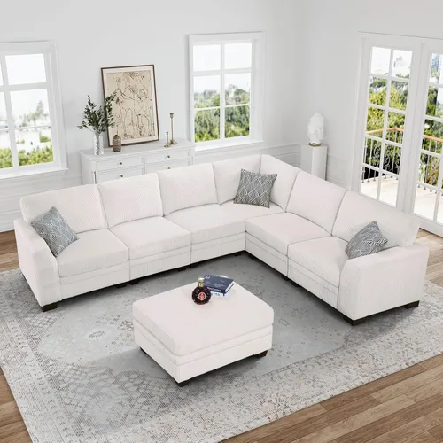 Vista 13 de Legend Vansen - Sofá modular de gran tamaño, sofá de pana en forma de U/L con otomana, asiento profundo y cojín extraíble, fácil montaje para sala