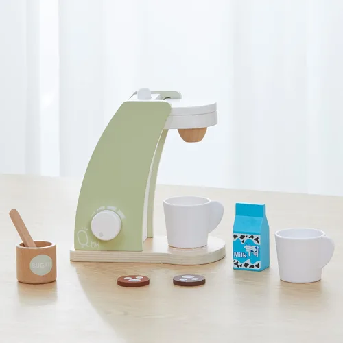 Vista 5 de Teamson Kids - Little Chef Frankfurt - Accesorios de cocina de madera para cafetera, color verde, 8 piezas