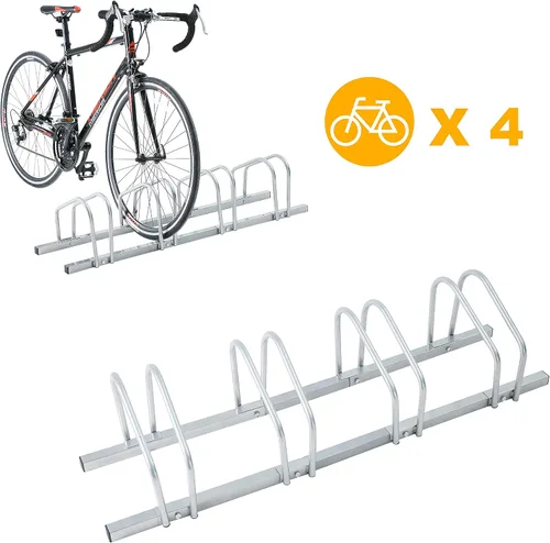 Vista 2 de SDADI 4 Bicicletas De Piso De La Bicicleta De Parking Rack De Soporte De Almacenamiento Ajustable Interior - Plata