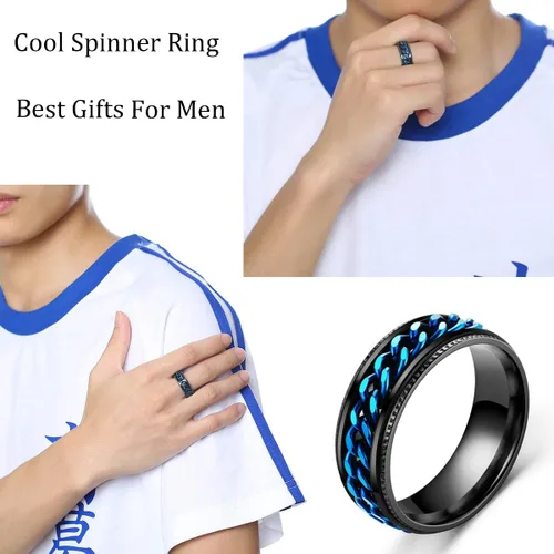 Vista 4 de Ronglry 4 anillos giratorios de acero inoxidable de titanio para mujeres y hombres, anillos negros para el estrés y la ansiedad para anillos