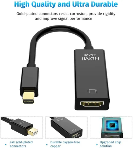 Vista 2 de QLKUNLA Adaptador Mini DisplayPort a HDMI, paquete de 2 mini DP (compatible con Thunderbolt) a HDMI 4Kx2K, cable chapado en oro para MacBook Pro