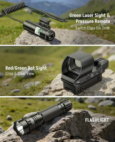 Vista 3 de MidTen Combo de alcance de rifle AO de 6-24x50, óptica de alcance doble iluminado con vista holográfica de punto rojo y verde, mira láser IIIA/2MW