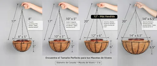 Vista 7 de Kingbuy - Cesta colgante para flores o plantas, con cadena, para la casa o el balcón, elemento decorativo