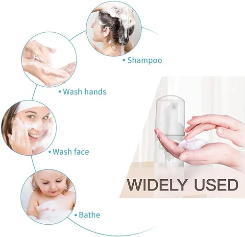 Vista 4 de Paquete de 3 botellas con bomba de espuma, dispensador de jabón líquido de plástico vacío transparente, contenedor de embalaje de maquillaje