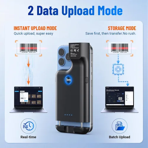 Vista 6 de Tera Escáner de código de barras inalámbrico 1D 2D QR portátil clip trasero 3 en 1 2.4 GHz inalámbrico y USB con cable y compatible con Bluetooth