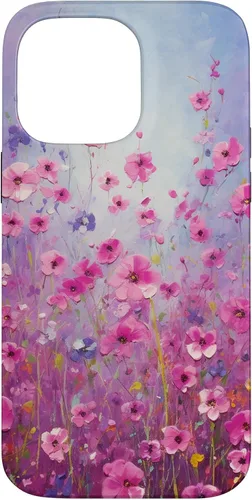 Vista 21 de Happy Pink Flowers Painting Field Purple Colors Case for iPhone 17