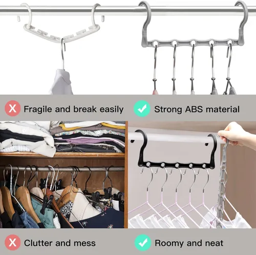 Vista 7 de Paquete de 6 organizadores de armario y almacenamiento más fuerte, artículos esenciales para dormitorio universitario para niñas y niños, perchas