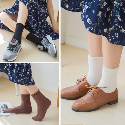 Vista 3 de Mcool Mary Calcetines altos para mujer, de punto casual, de algodón, cómodos, transpirables, frescos, para niñas, paquete de 6