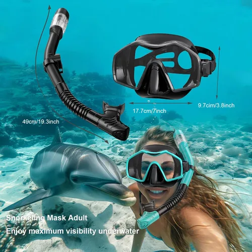 Vista 6 de Snorkeling Gear for Adults,Dry-Top Snorkel Mask Set with Tempered Glass,Anti-Fog & Anti-Leak Panoramic Swim Mask,Adjustable Snorkel Kit with Carry