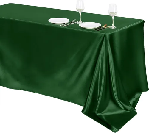 Vista 14 de TURSTIN Paquete de 4 manteles de satén negro de 102 x 58 pulgadas, mantel rectangular de seda brillante, tela suave, decoración de mesa para bodas