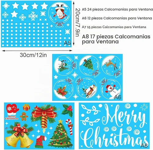 Vista 6 de Decoraciones de Navidad para ventana, 160 calcomanías de copo de nieve de Navidad para ventana, calcomanías de copo de nieve de Navidad